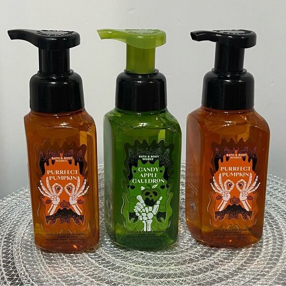 BBW Purrfect Pumpkin and Candy Apple Cauldron Foaming Hand Soap Set of 3 NWT - Picture 1 of 2